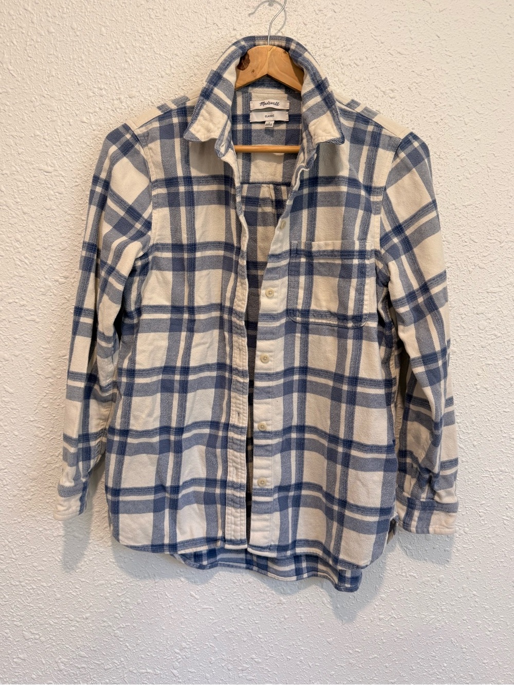 Madewell blue & cream plaid cotton flannel button up shirt women’s S